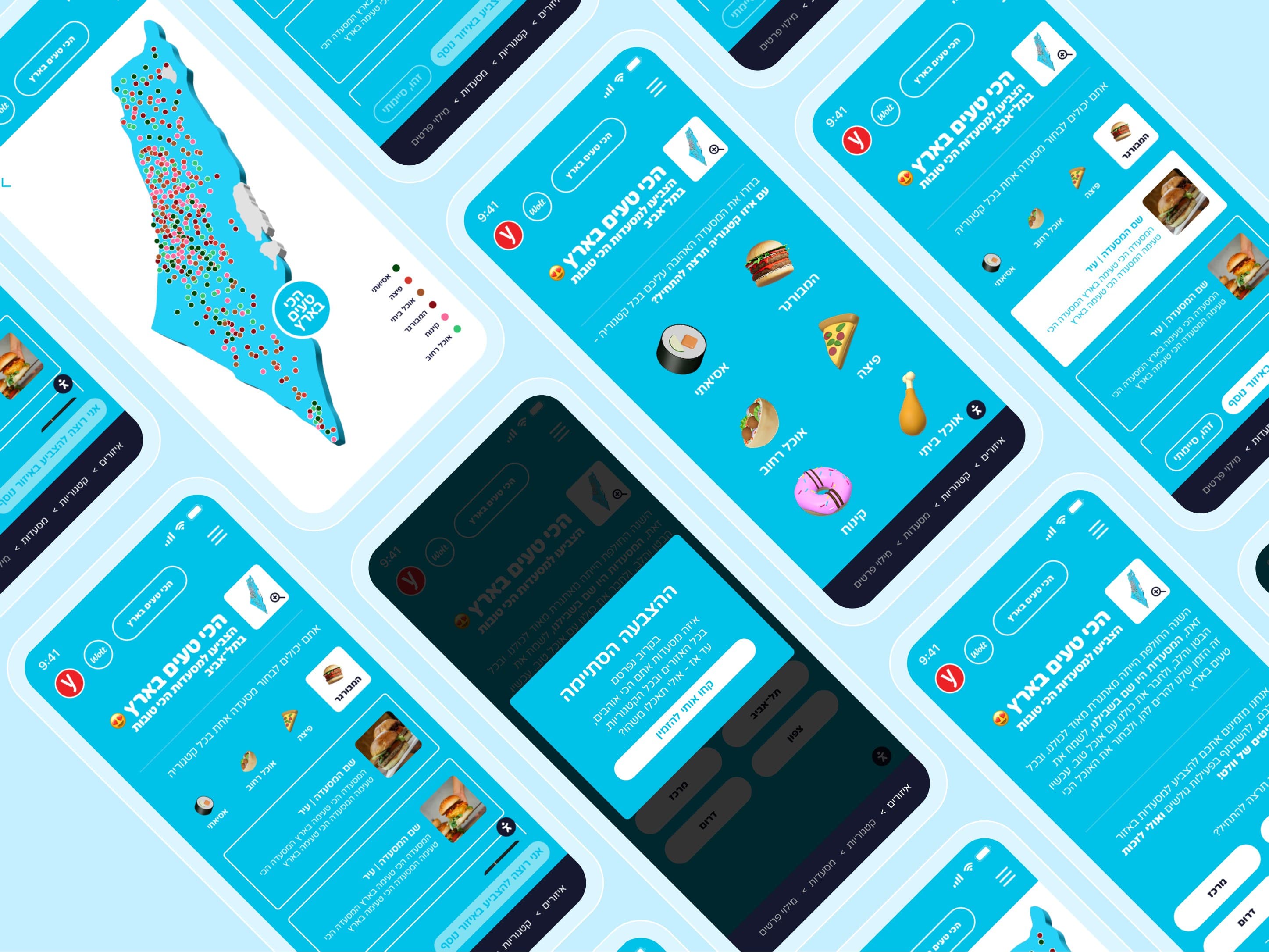 Every screen of the mobile experience, tilted into a grid