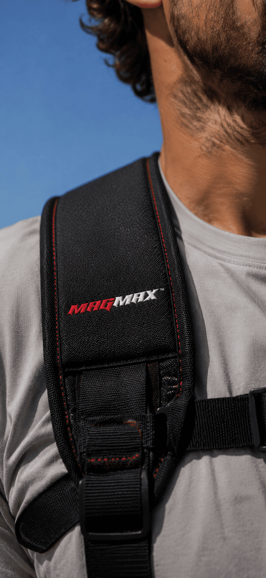 A close-up of the MAGMAX belt's shoulder strap