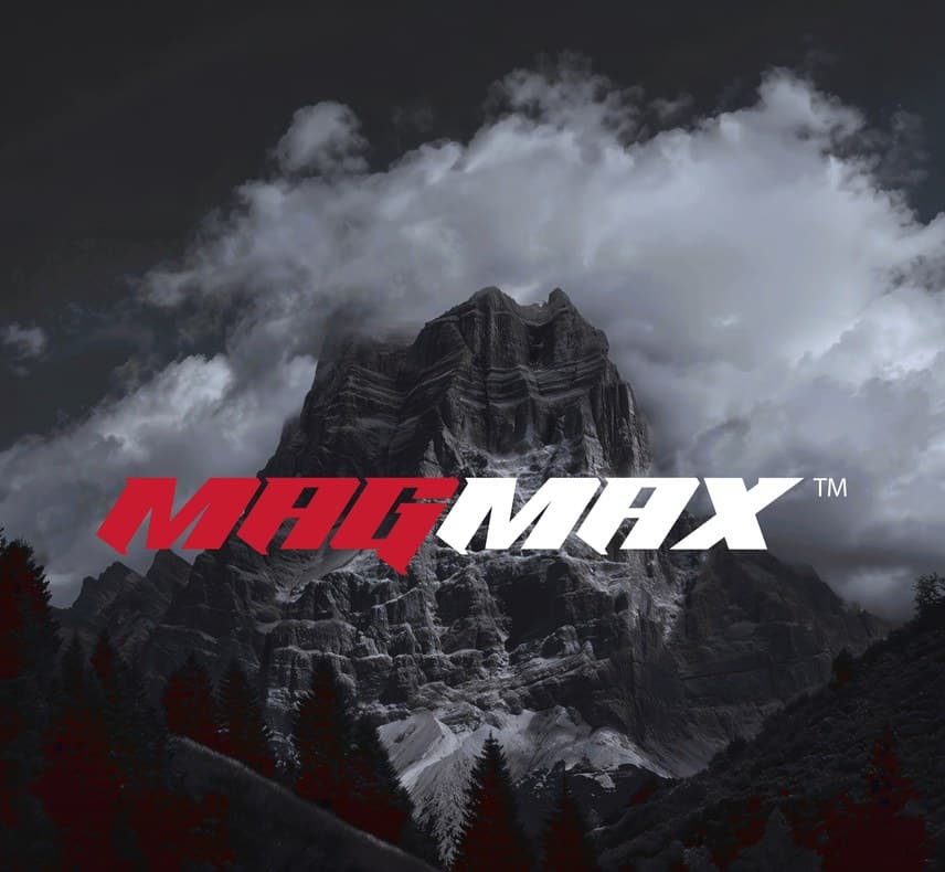 The MAGMAX logotype over a storm-lit mountain