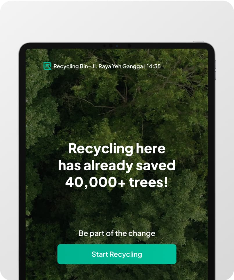 A ReBin bin-side tablet reading: Recycling here has already saved 40,000+ trees
